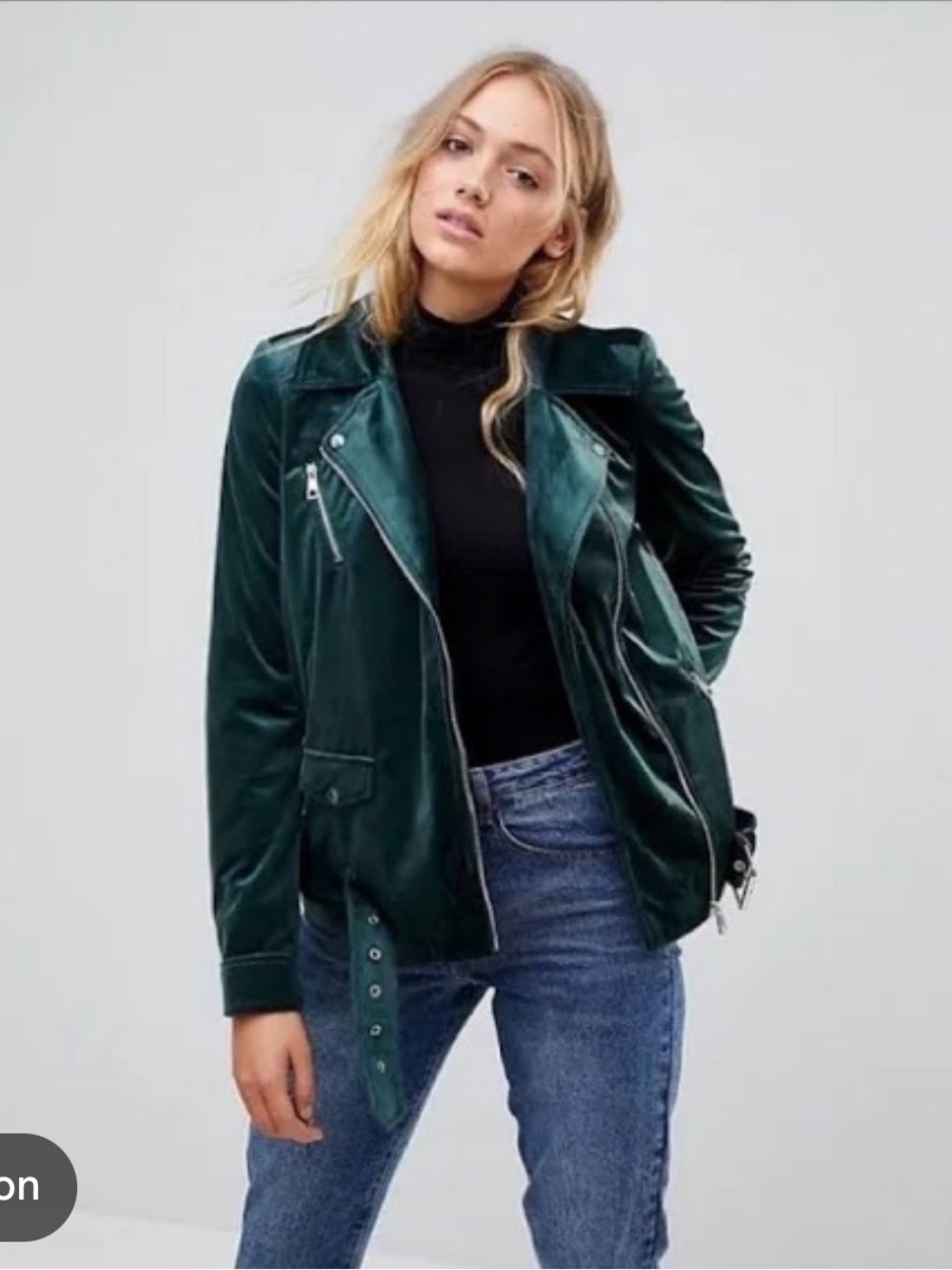 Vero Moda Dark Green Velvet Moto Jacket
